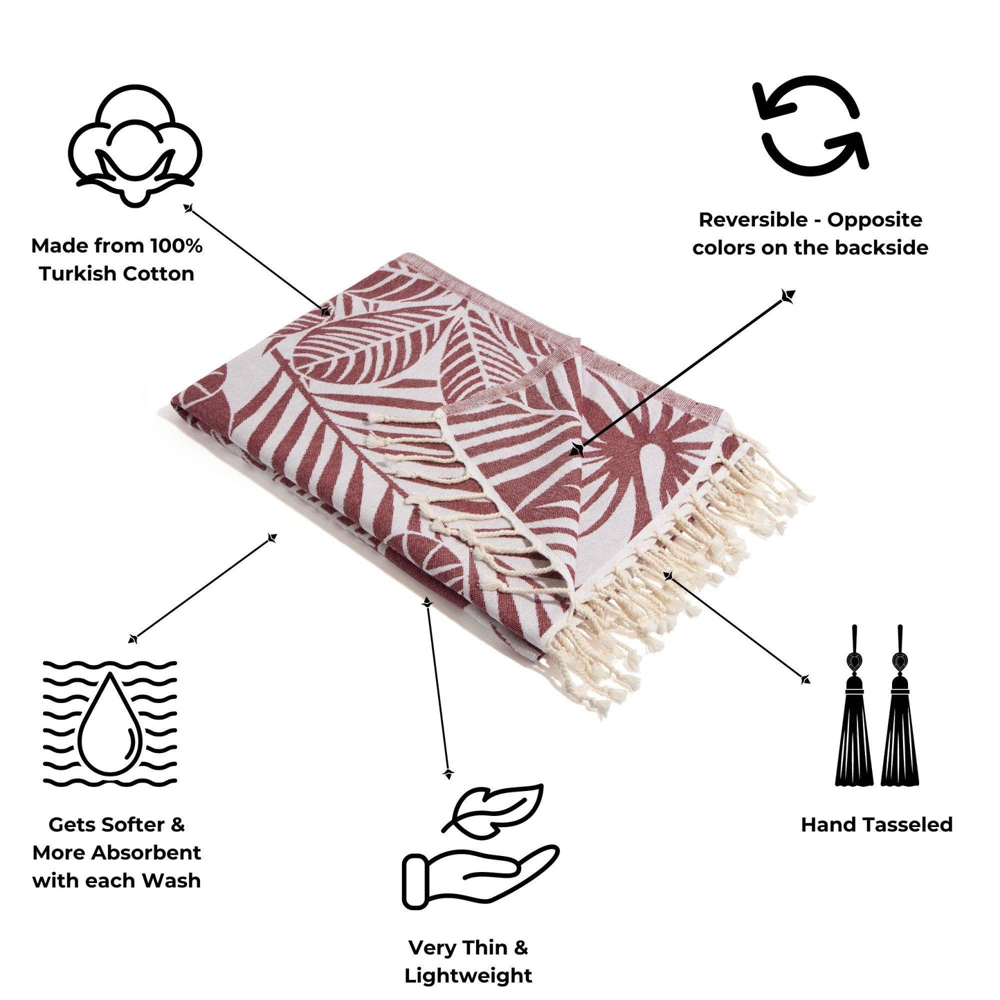 Hawaiian Flower Reversible Cotton Turkish Towel, Red - The Sandy Santa