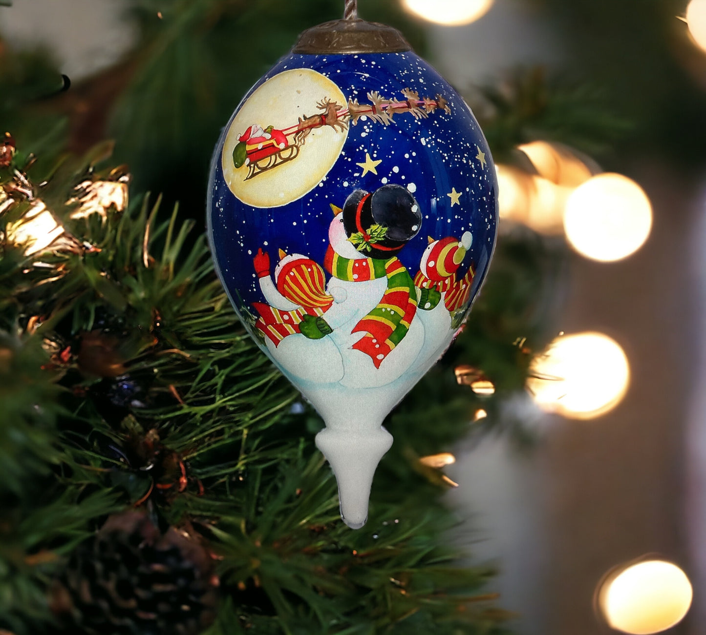 Snowman Watching Santa Glass Hanging Ornament - The Sandy Santa