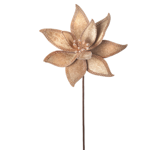 Champagne Jeweled Edge Poinsettia Stem - The Sandy Santa