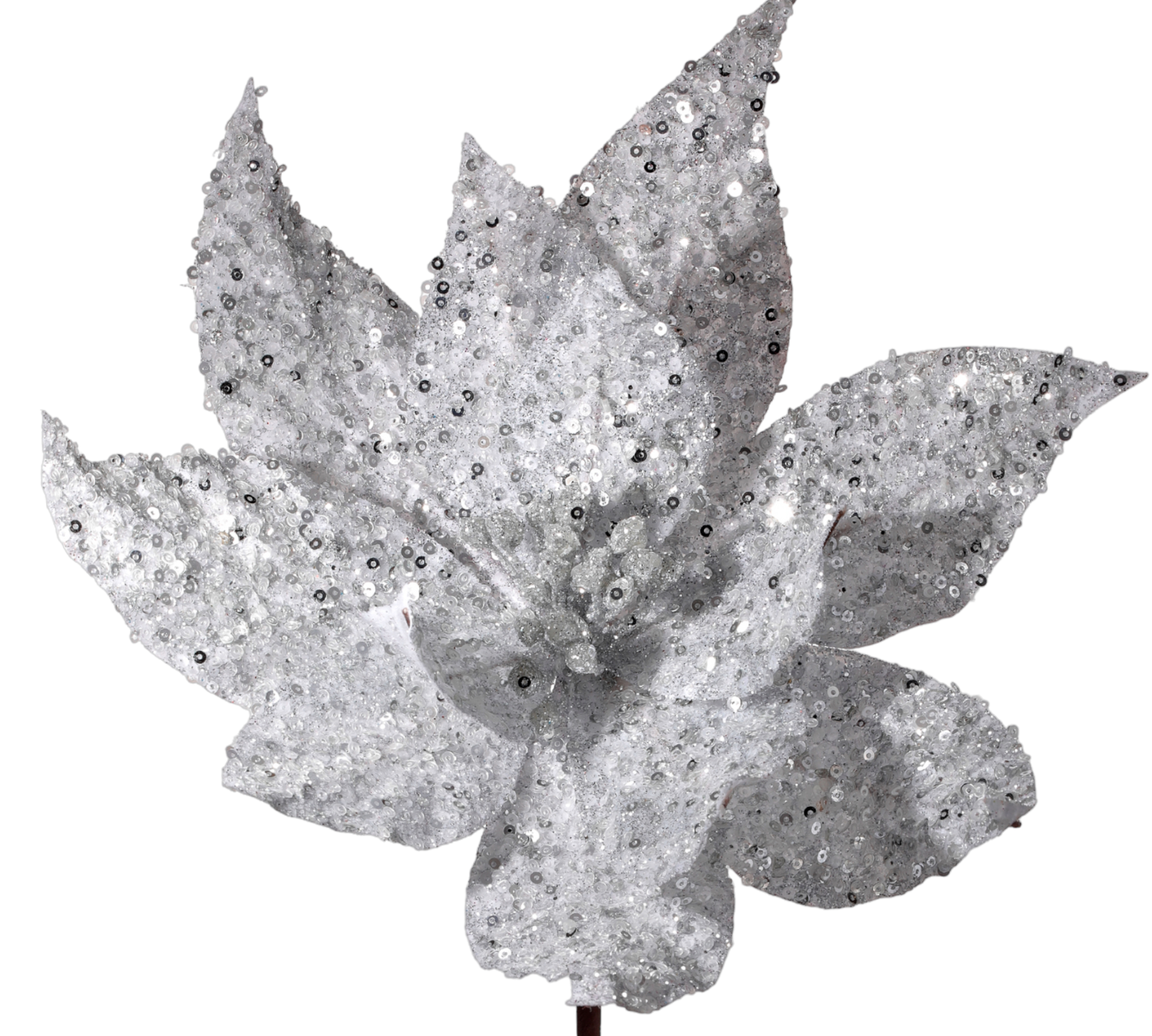 Silver Glitter Poinsettia - The Sandy Santa