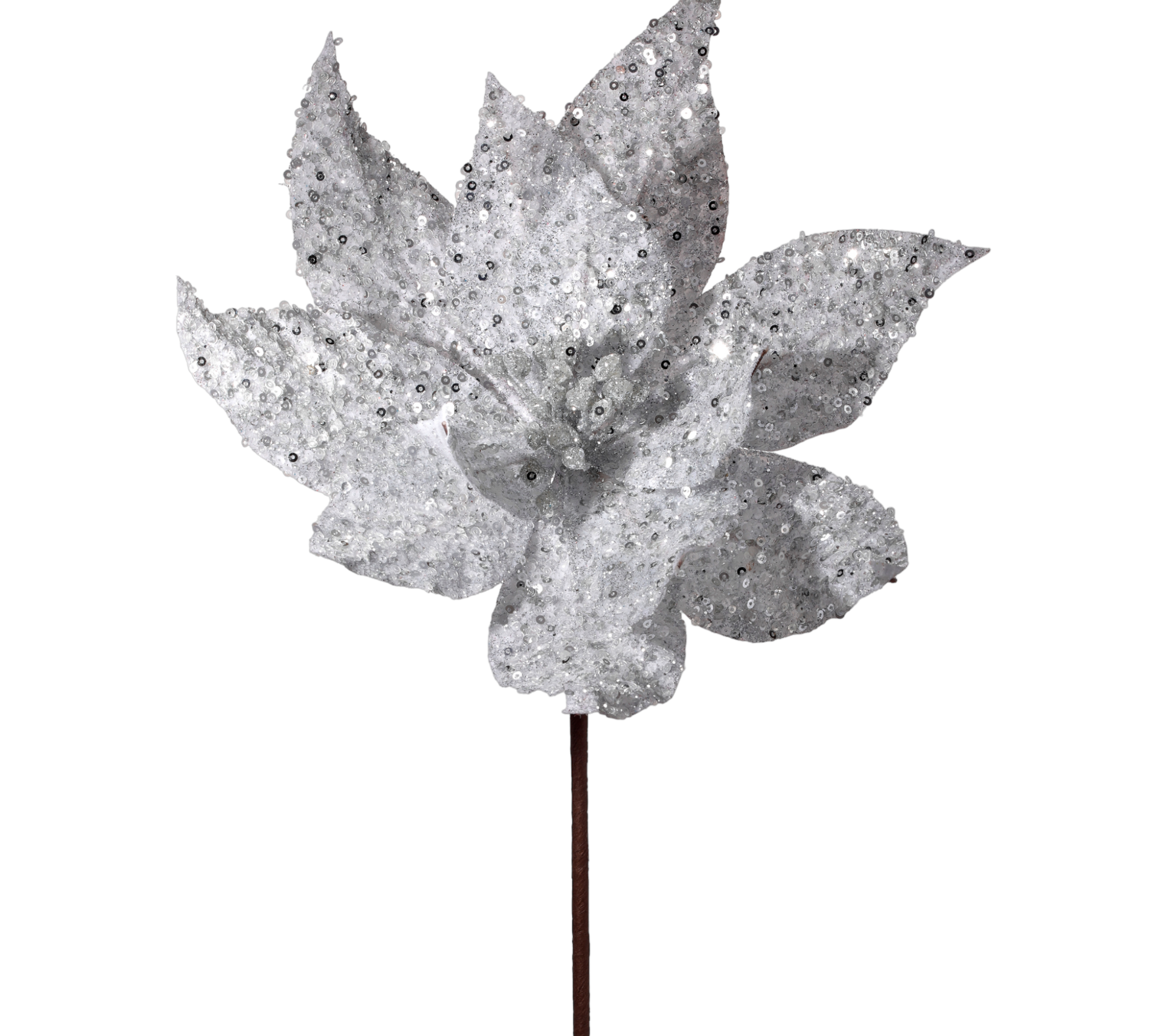 Silver Glitter Poinsettia - The Sandy Santa