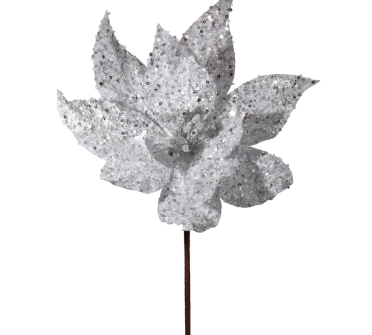 Silver Glitter Poinsettia - The Sandy Santa