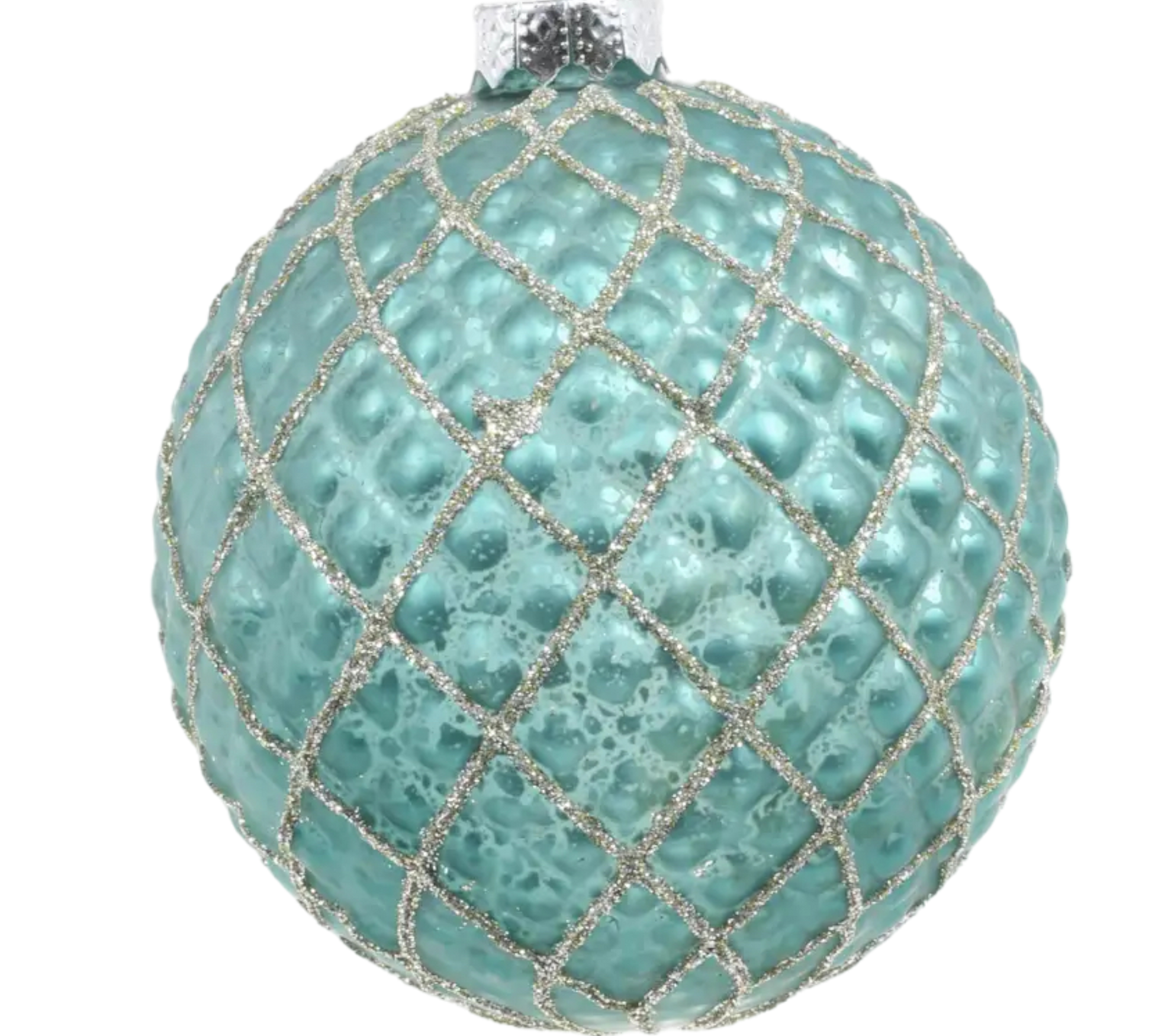 Aqua Ridged Ball Ornament - The Sandy Santa