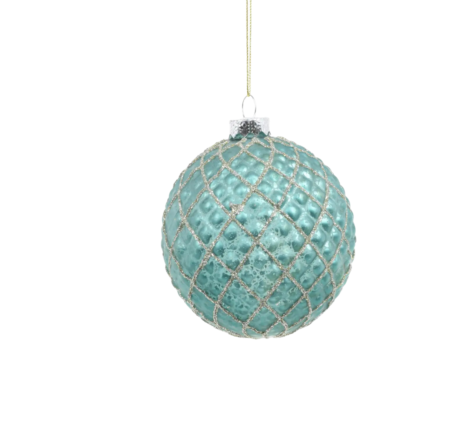 Aqua Ridged Ball Ornament - The Sandy Santa