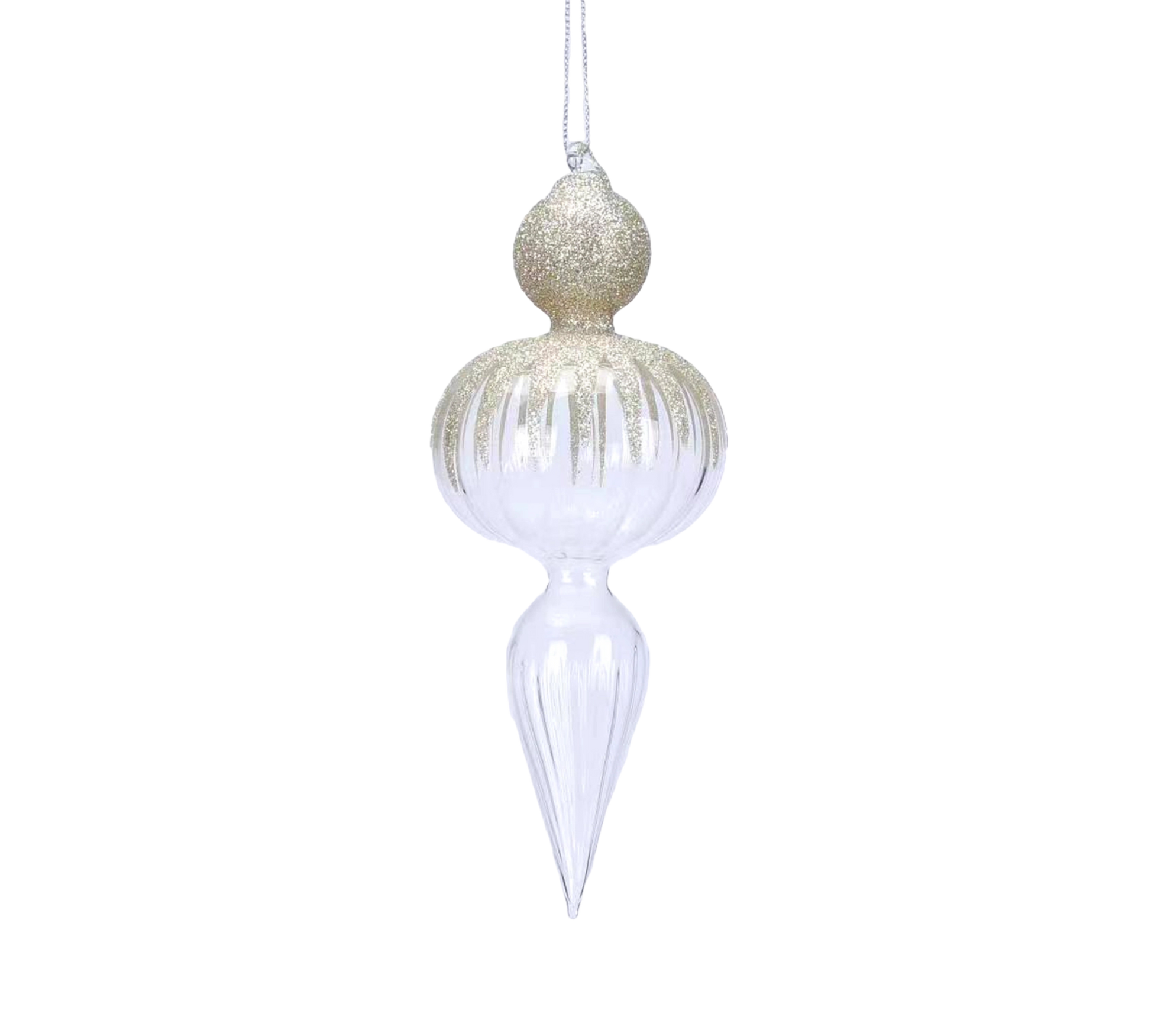 Clear/Gold Glass Finial - The Sandy Santa