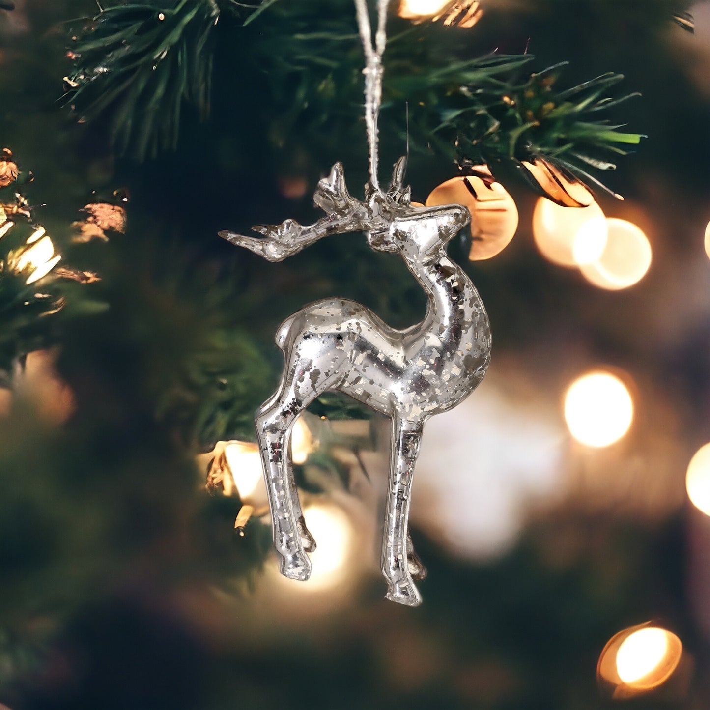 Acrylic Silver/Mercury Deer Ornament - The Sandy Santa