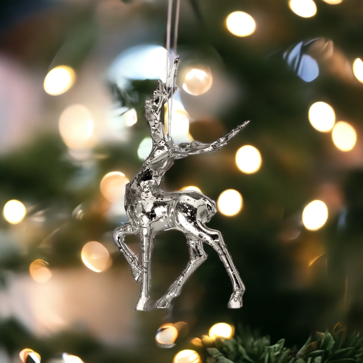 Acrylic Silver/Mercury Deer Ornament - The Sandy Santa