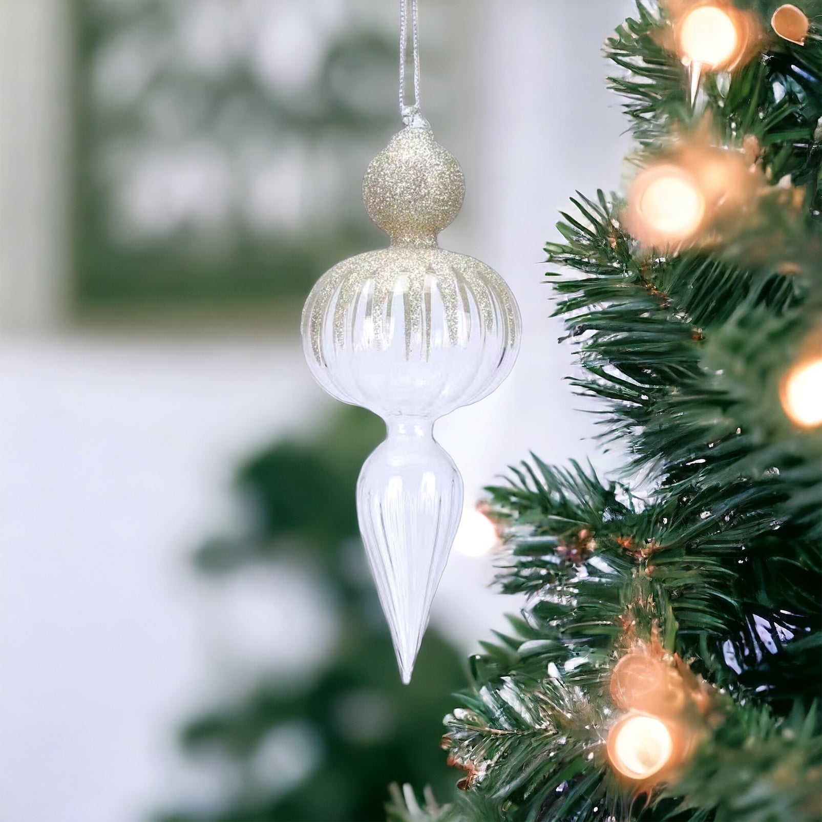 Clear/Gold Glass Finial - The Sandy Santa