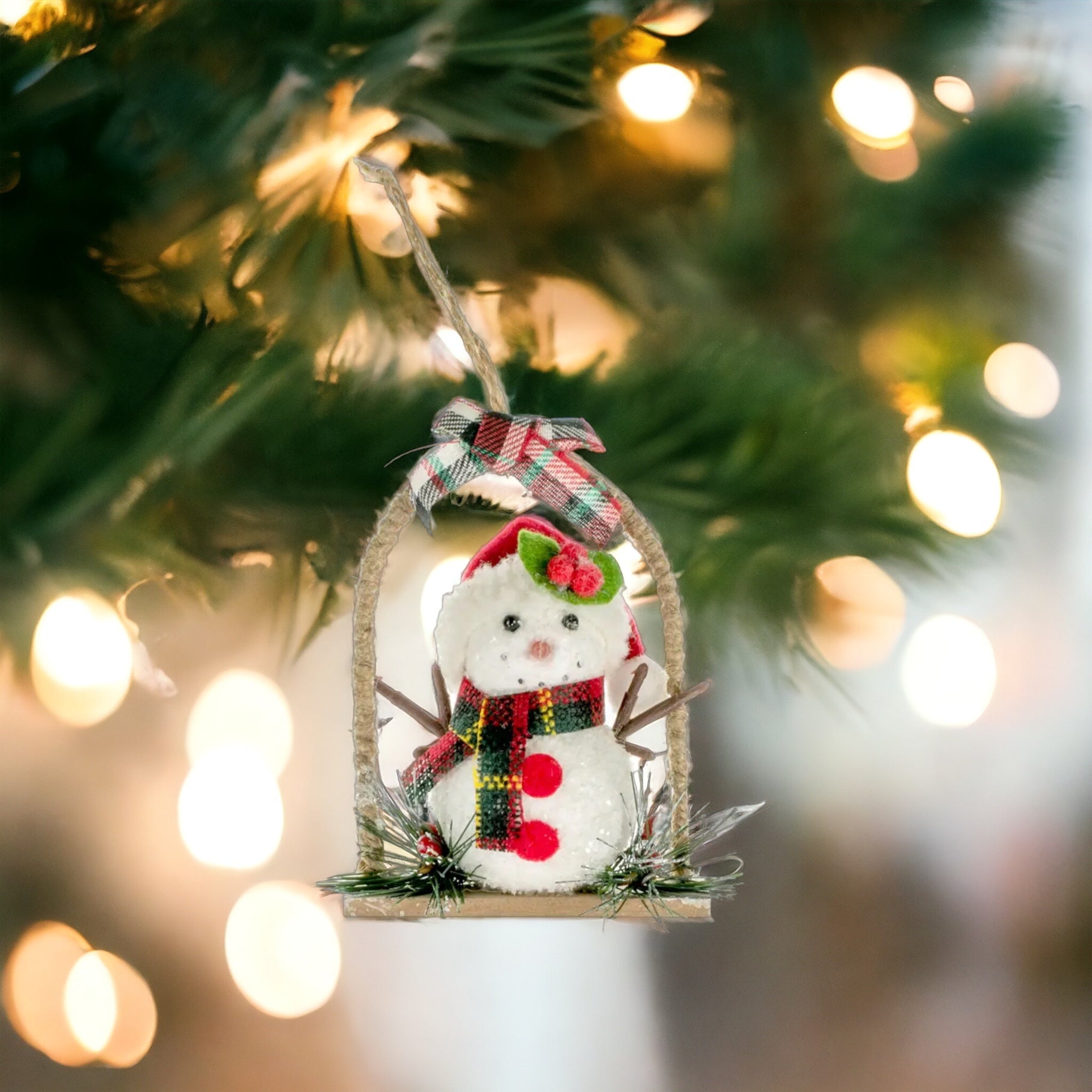 Brown Snowman Swing Ornament - The Sandy Santa