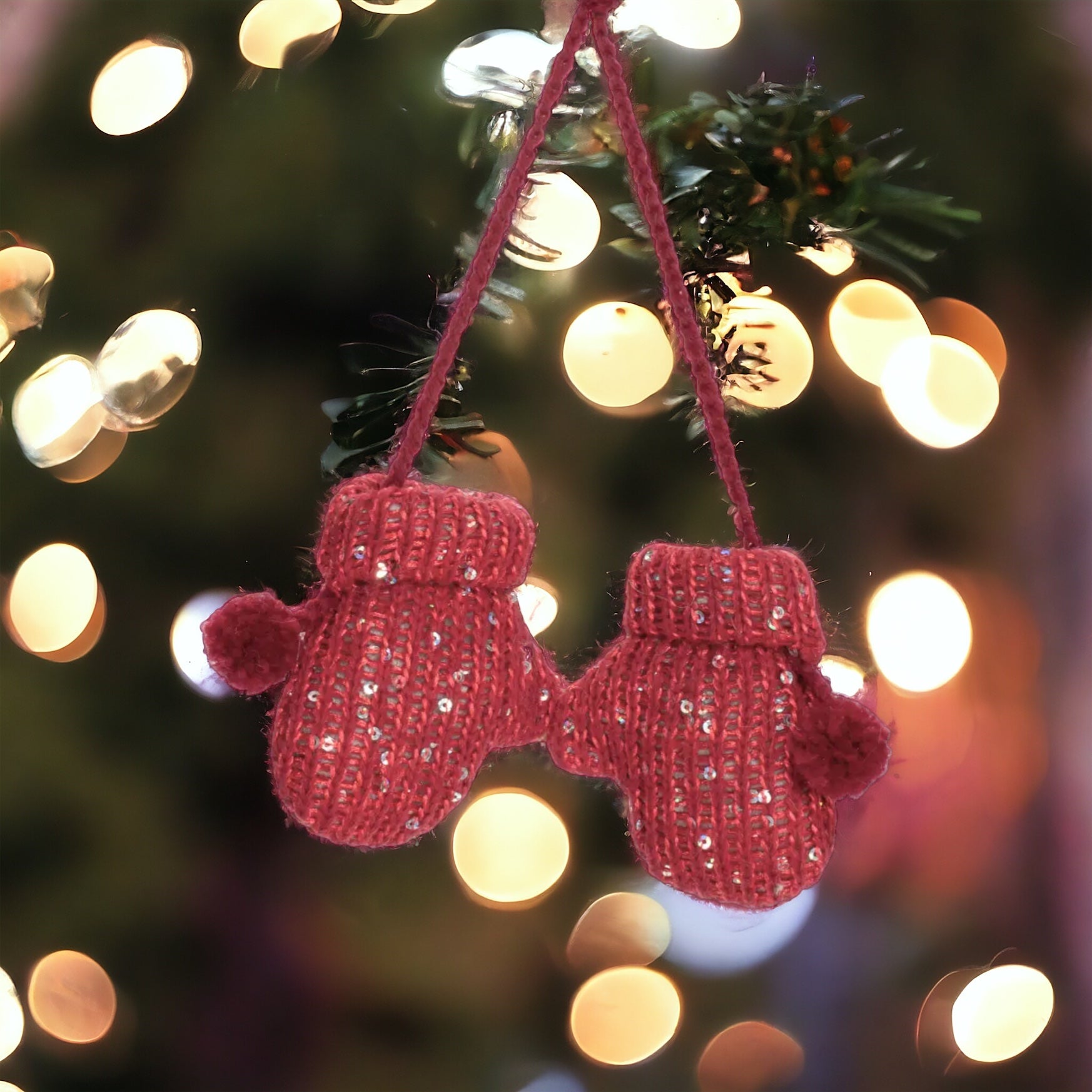Red Hanging Glove Ornament - The Sandy Santa