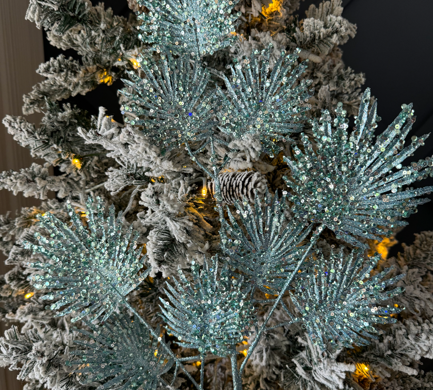 Glitter/Sequin Mini Fan Palm Spray - The Sandy Santa