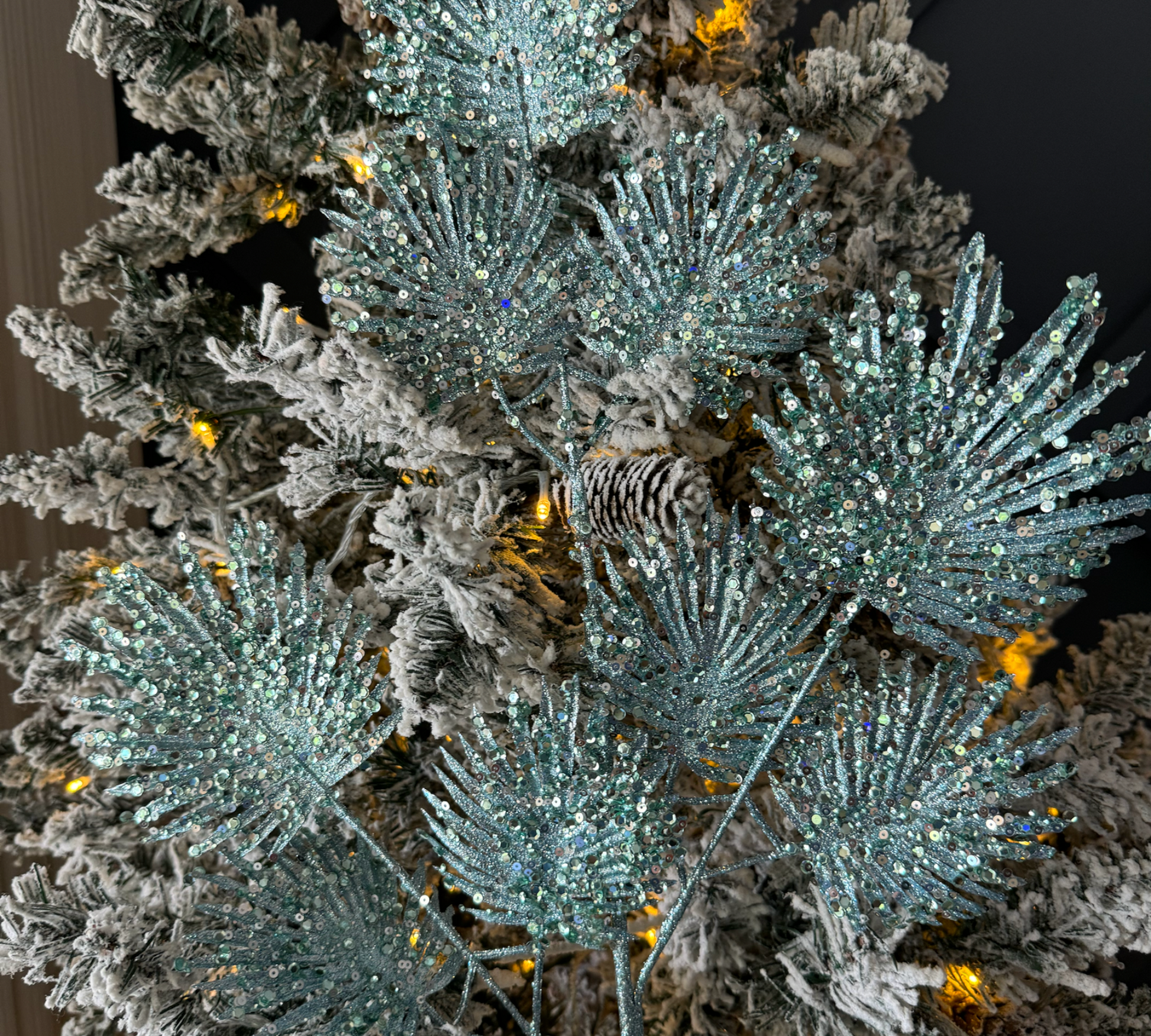 Glitter/Sequin Mini Fan Palm Spray - The Sandy Santa