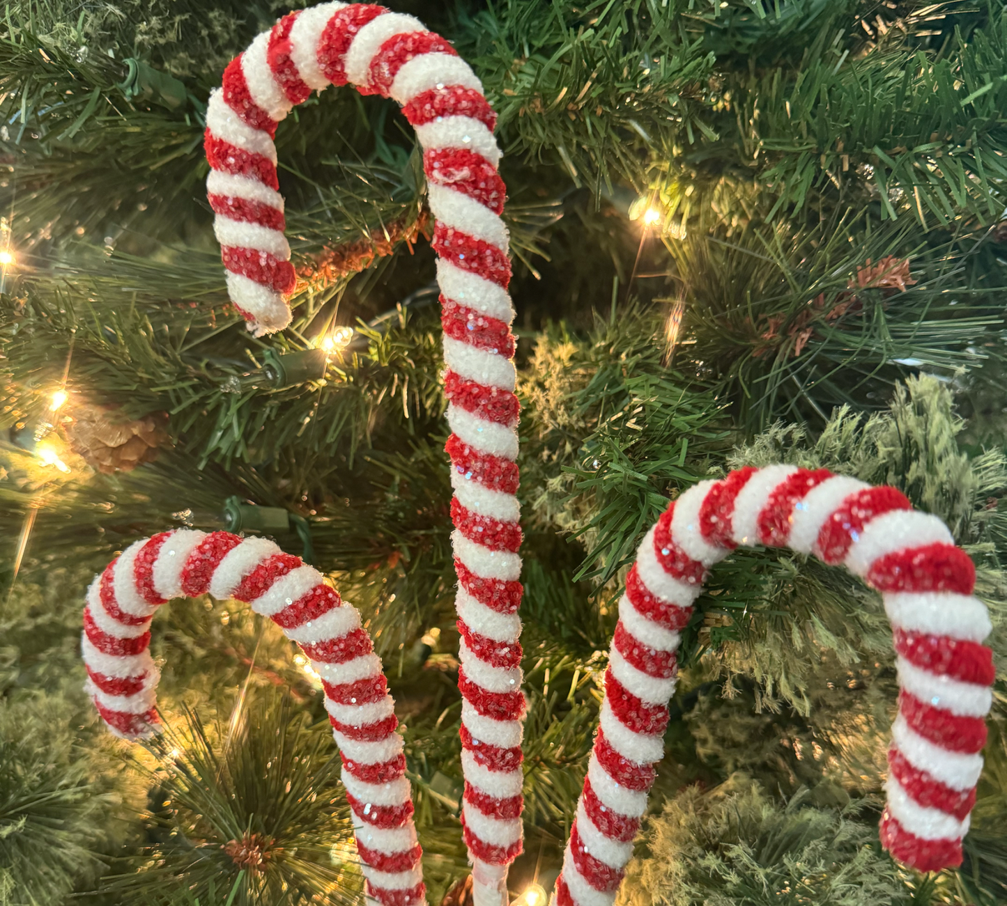 Red/White Candy Cane Pick - Triple - The Sandy Santa