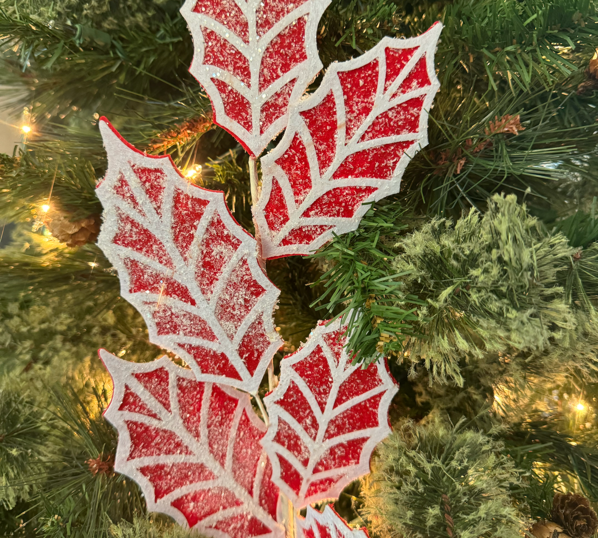 Red Gingerbread Holly Spray - The Sandy Santa