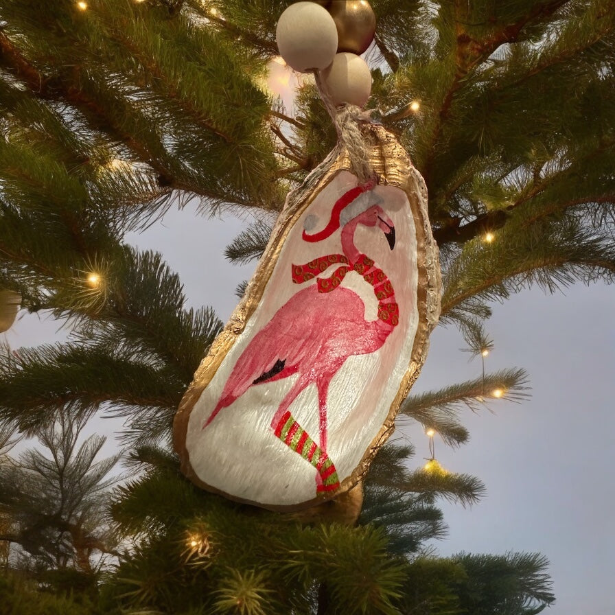 Festive Flamingos - w/scarf & red/green socks - The Sandy Santa