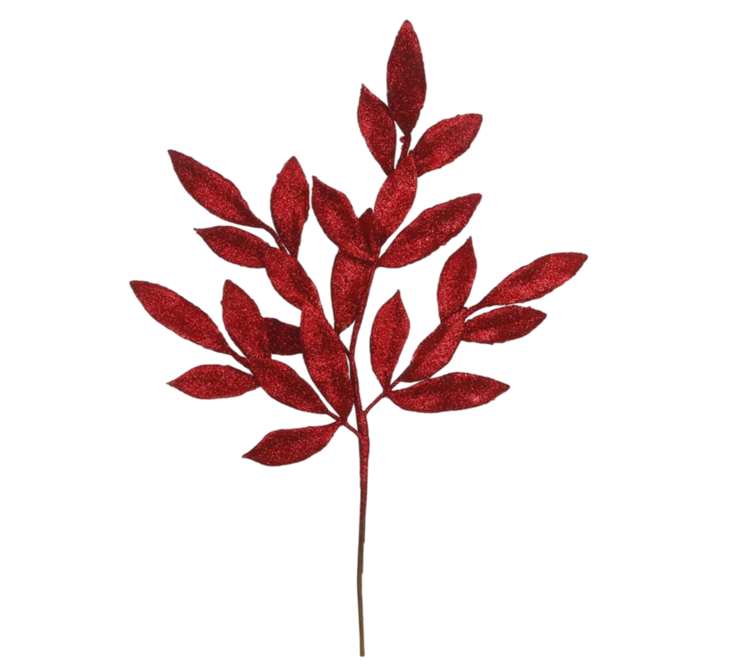 Red Glitter Bay Leaf Spray - The Sandy Santa
