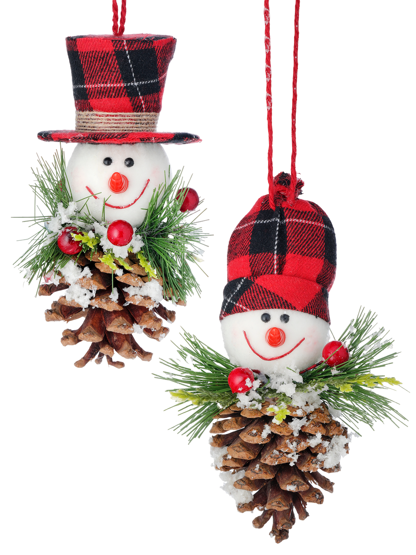 Snowman Head on Pine Cone Ornament S/2 - NEW - The Sandy Santa