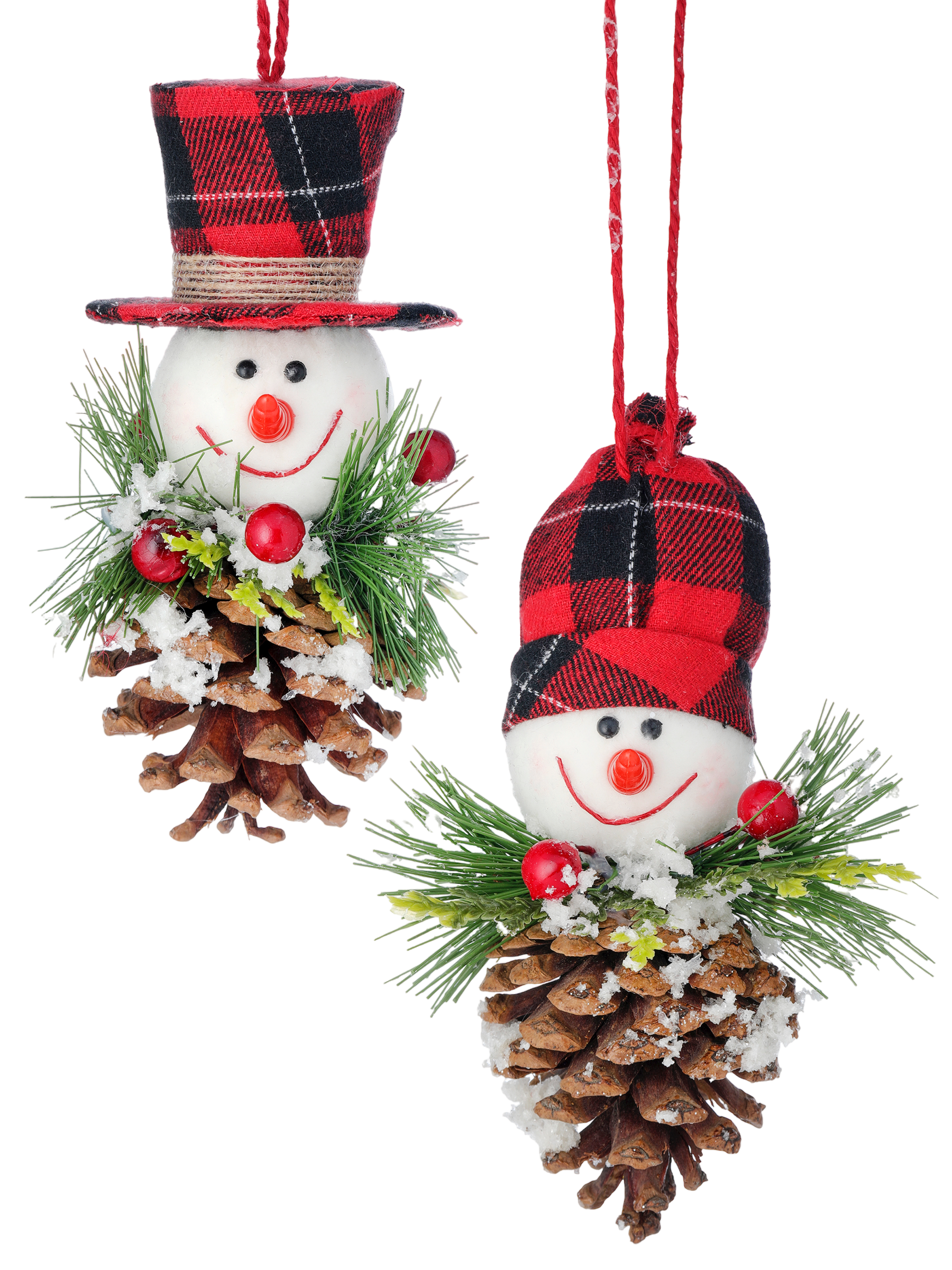 Snowman Head on Pine Cone Ornament S/2 - NEW - The Sandy Santa