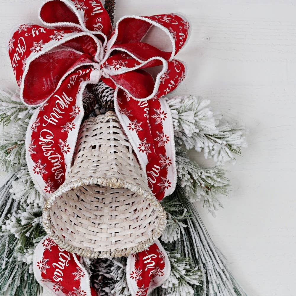 Wired Red Burlap w/fluffy snowflakes - The Sandy Santa