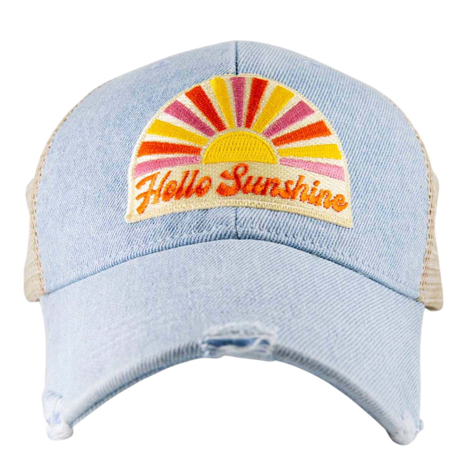 Hello Sunshine Patch Denim Trucker Hat - The Sandy Santa