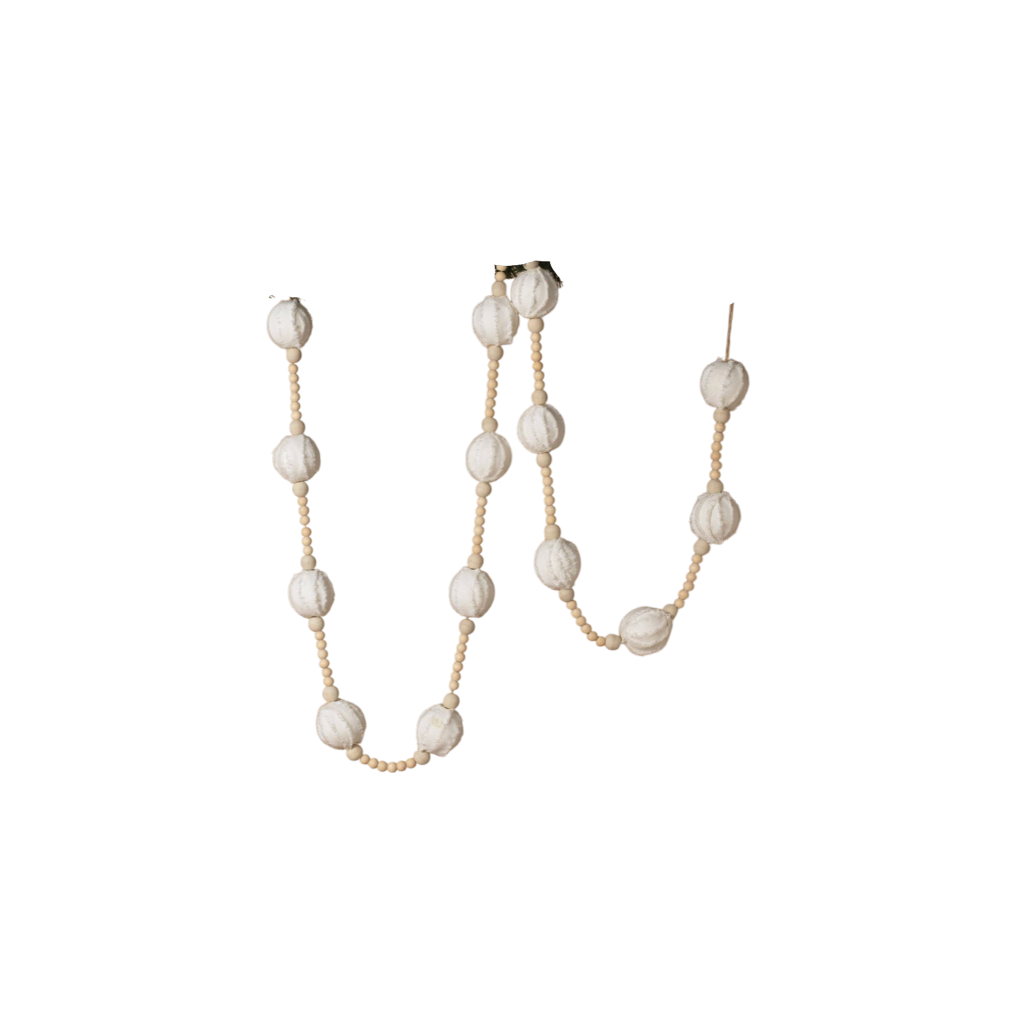 Wood Beads & White Jute Ornaments Garland - The Sandy Santa