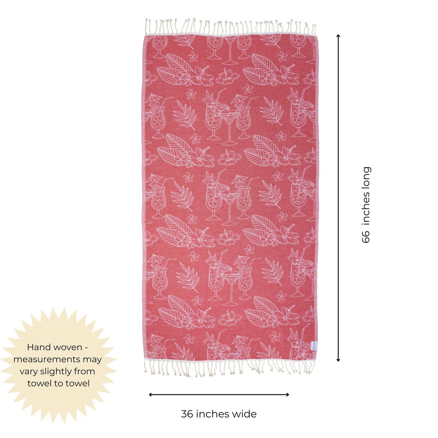 Tropical Drink Organic Cotton Turkish Beach Towel, Red - The Sandy Santa