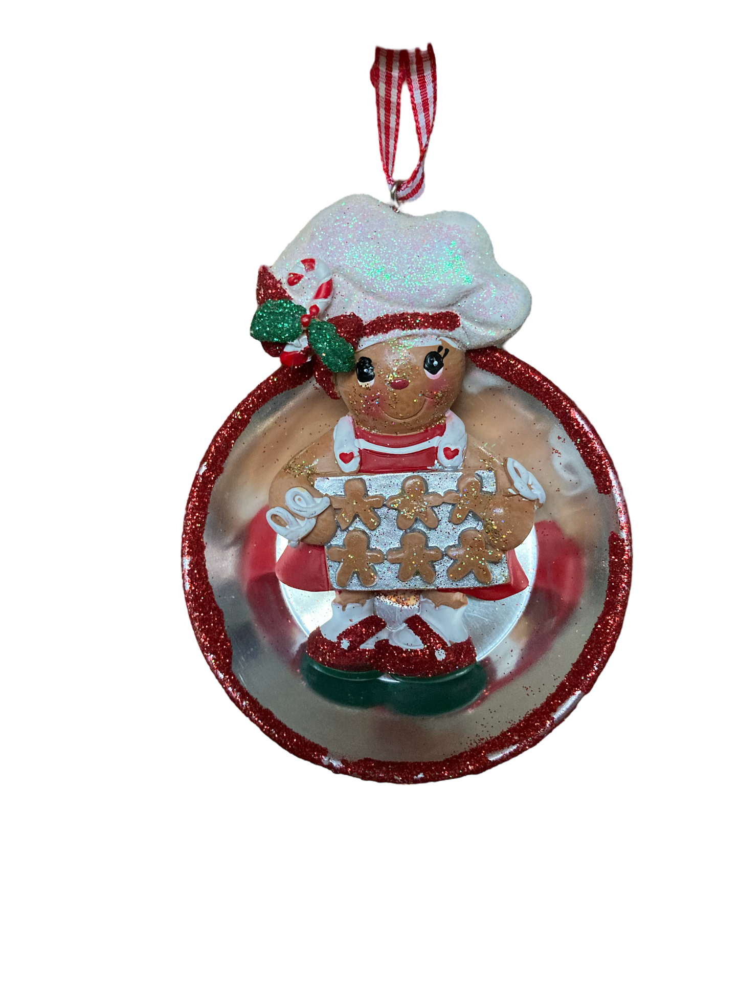 Resin Gingerbread Ornament, Pie Pan - The Sandy Santa