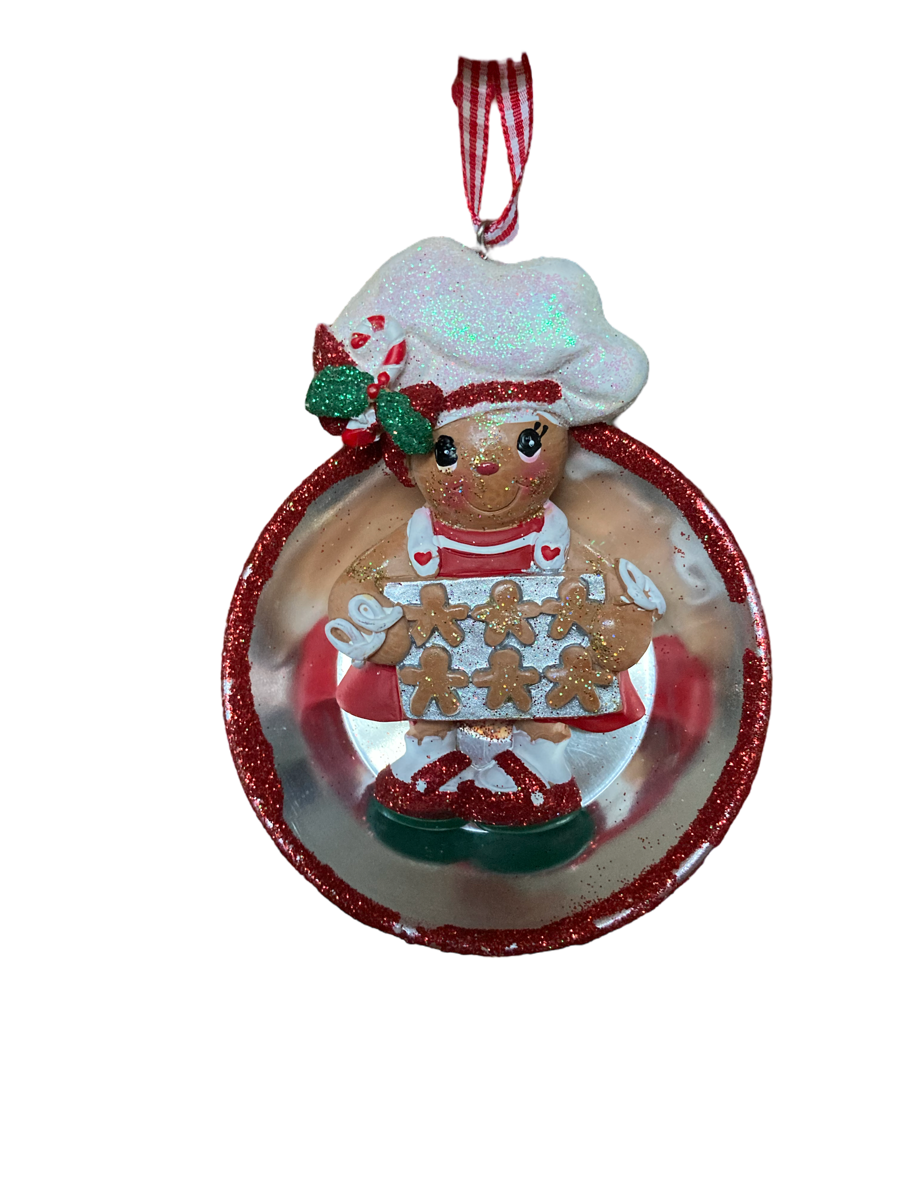 Resin Gingerbread Ornament, Pie Pan - The Sandy Santa