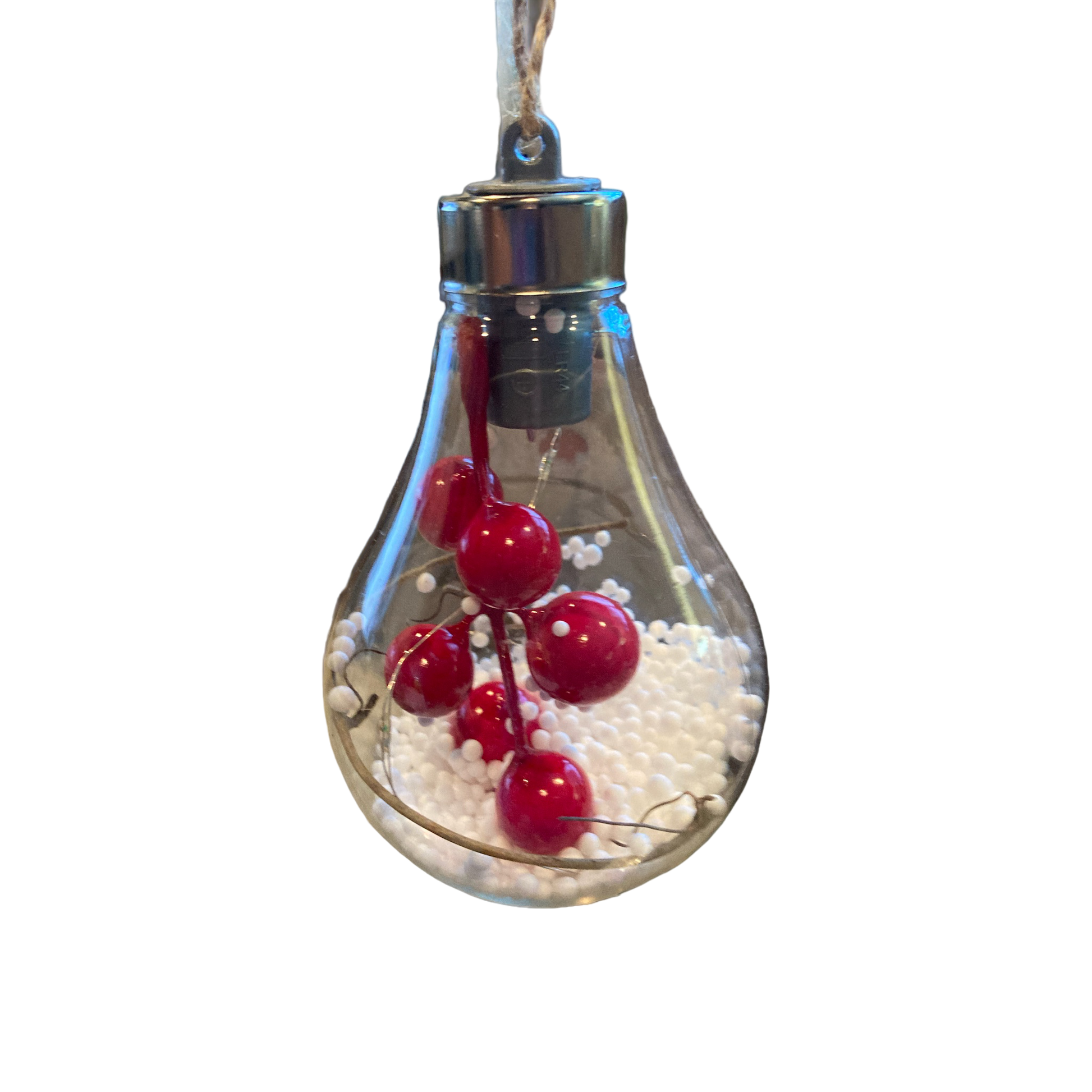 LED Lightbulb Ornament w/Berries - The Sandy Santa