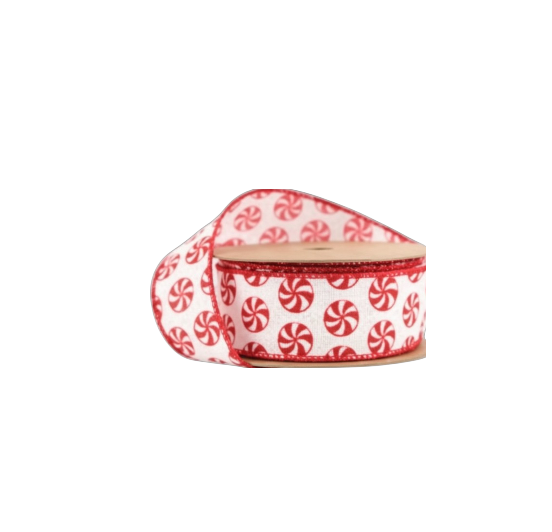White Glitter Peppermint Ribbon - The Sandy Santa