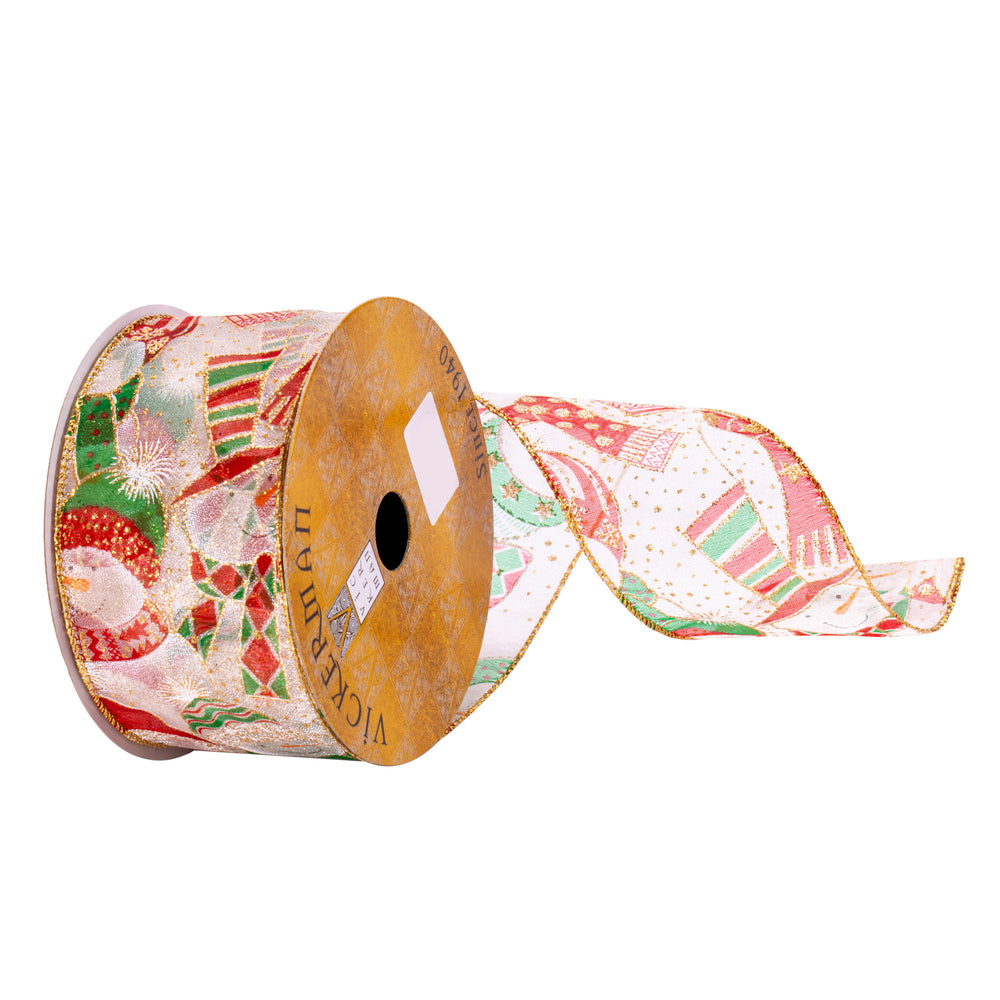 White Mesh Snowman Ribbon - The Sandy Santa