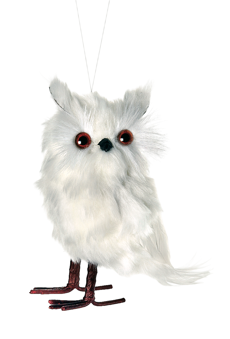 Hanging White Feather Owl - The Sandy Santa