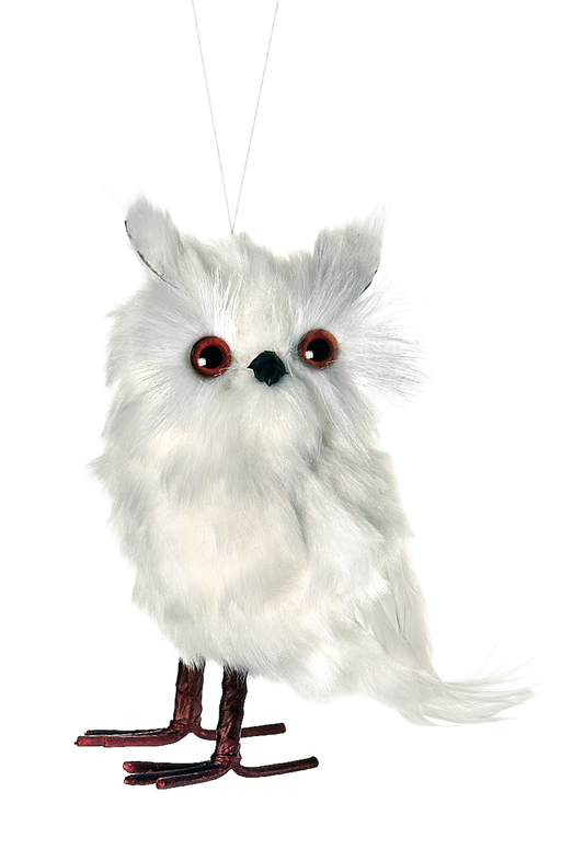 Hanging White Feather Owl - The Sandy Santa