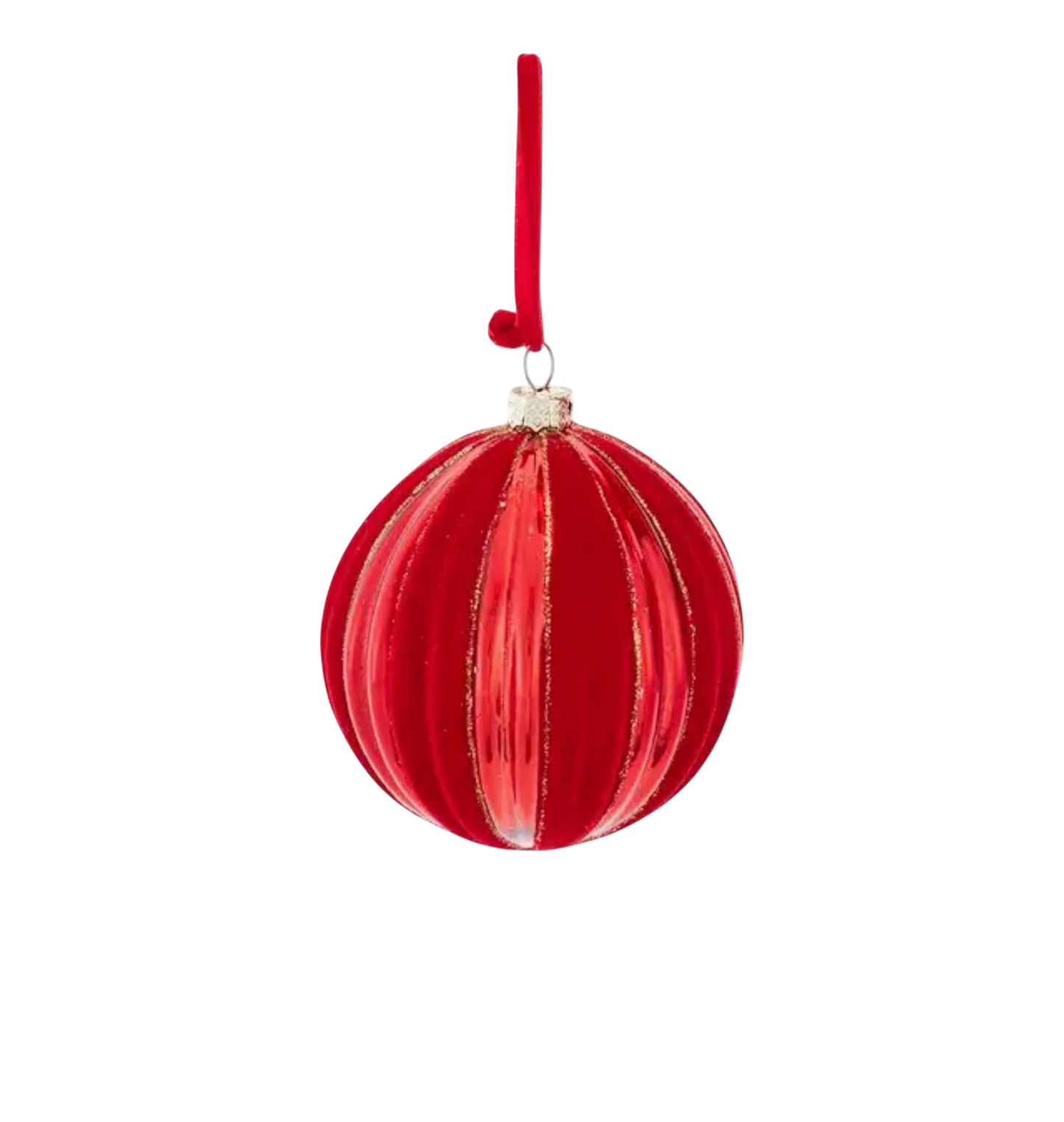 Red Flock Gold Glitter Ball Ornament - The Sandy Santa