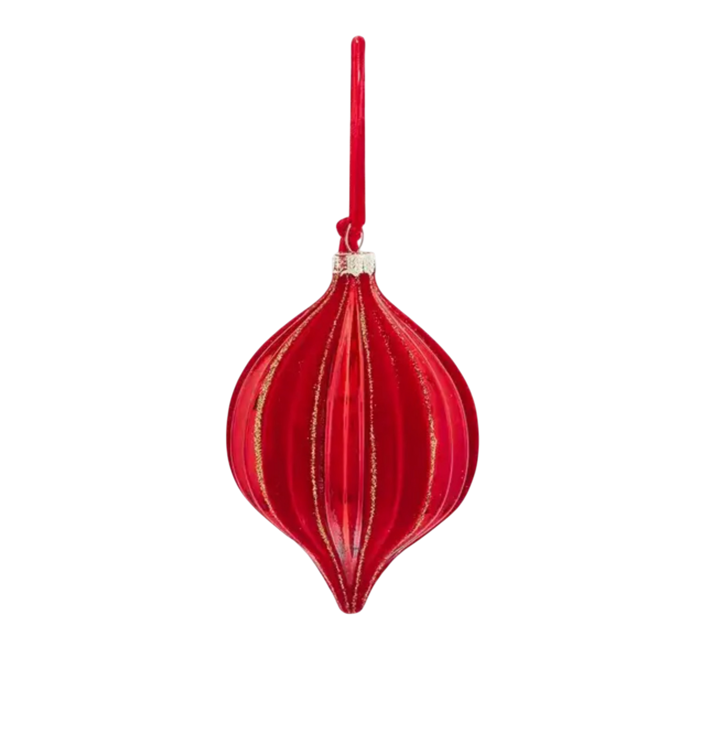 Red Flock Gold Glitter Finial Ornament - The Sandy Santa