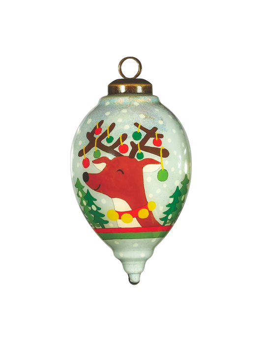 Glitter Holiday Reindeer Glass Hanging Ornament - The Sandy Santa