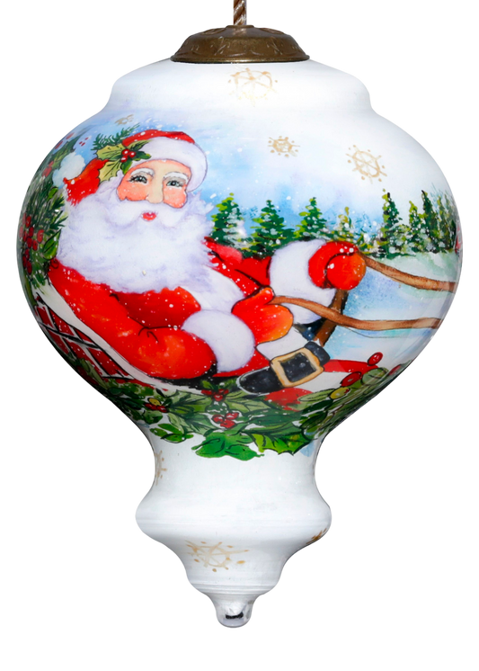 Here Comes Santa Claus Glass Hanging Ornament - The Sandy Santa