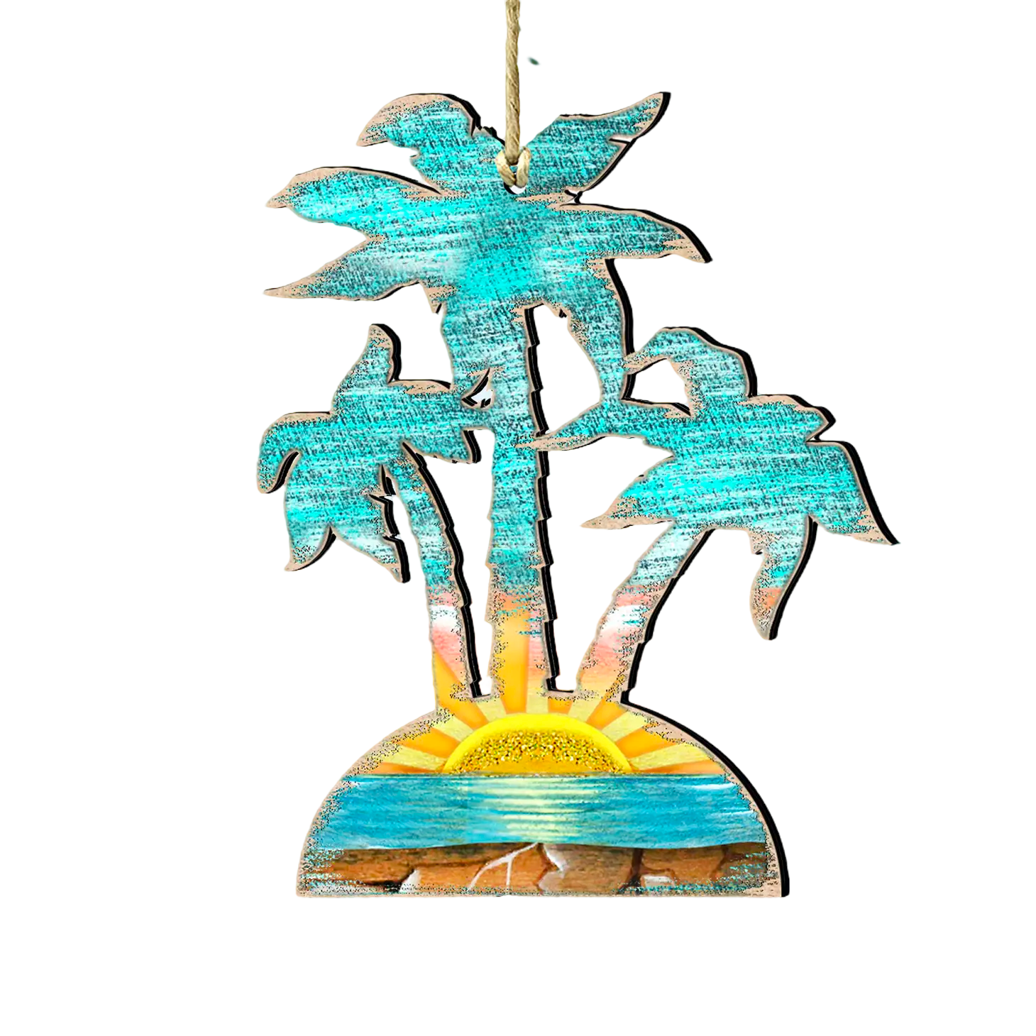 Rustic Palm Trees Wood Ornament - The Sandy Santa