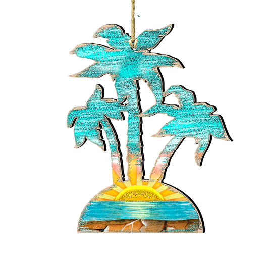 Rustic Palm Trees Wood Ornament - The Sandy Santa