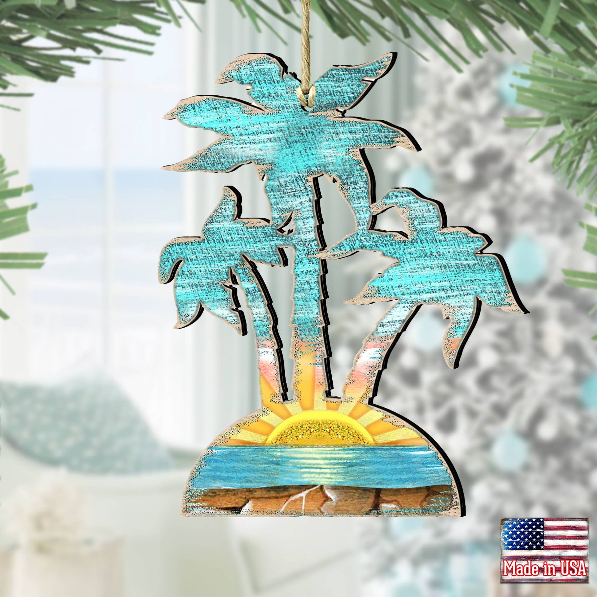 Rustic Palm Trees Wood Ornament - The Sandy Santa