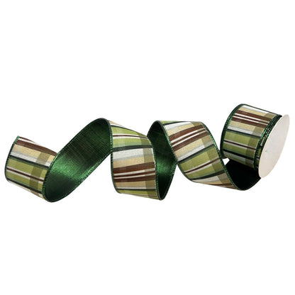 Green Ribbon w/ Brown Plaid Emerald Edge/Back 2.5" x 10yd - The Sandy Santa
