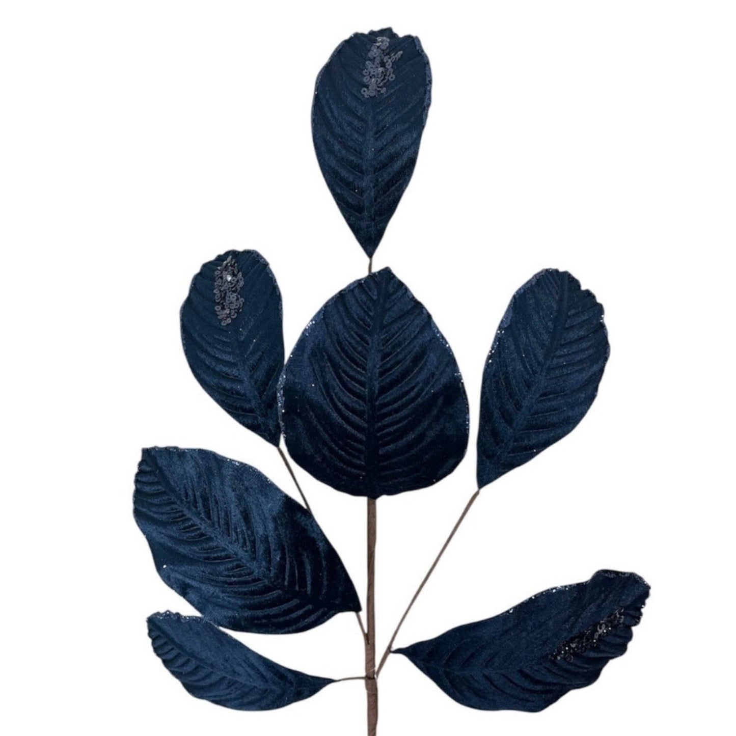 26" Navy Velvet Magnolia Leaf w/ Sequins