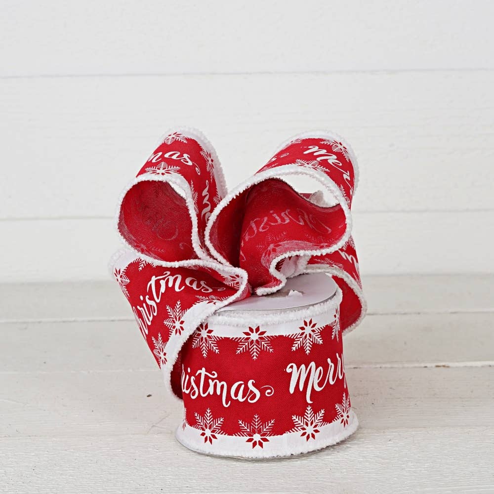 Wired Red Burlap w/fluffy snowflakes - The Sandy Santa