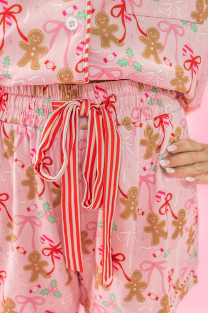 Gingerbread Bows & Christmas Sweets Pink Pajama Set