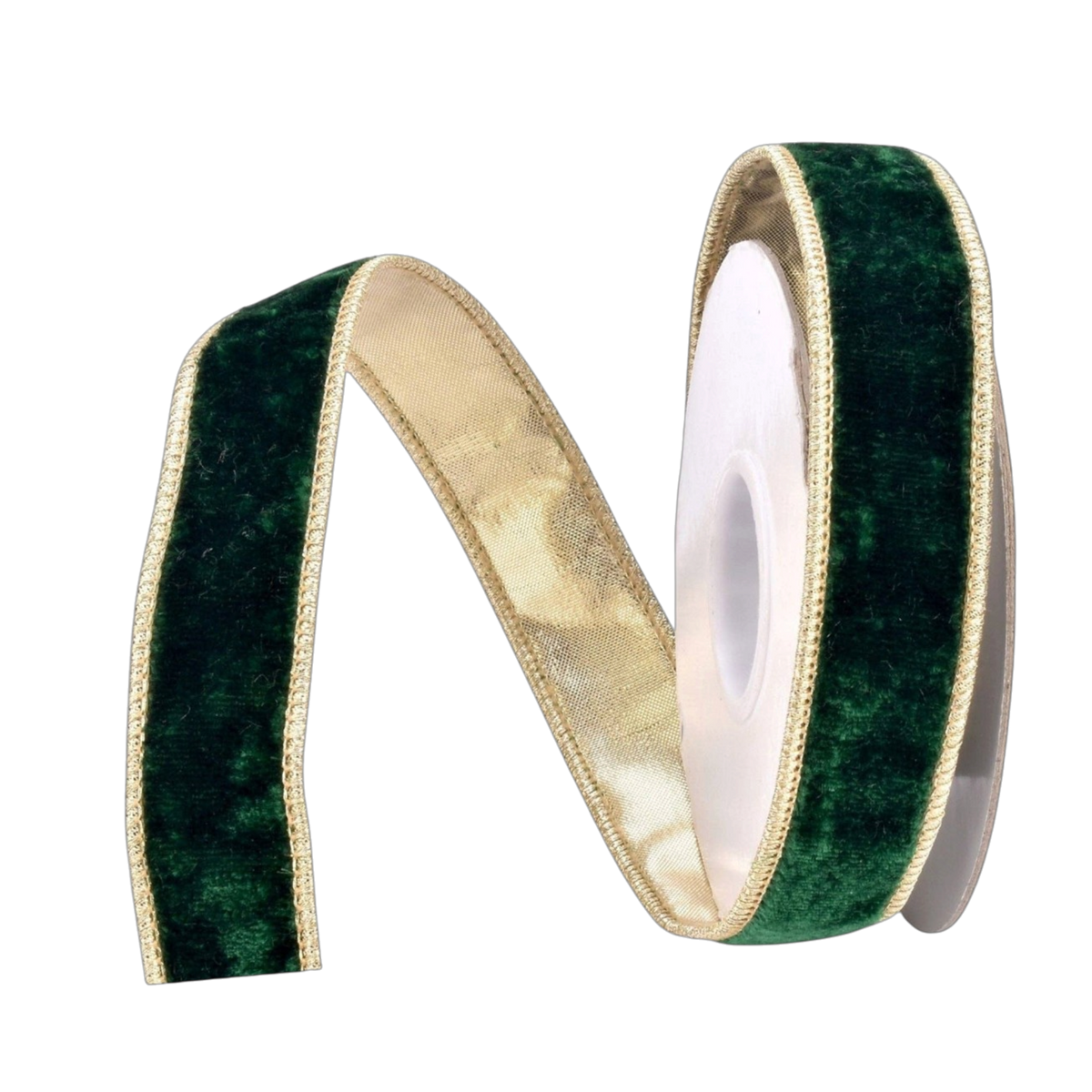 1" Emerald Velvet Ribbon w/ Gold Back