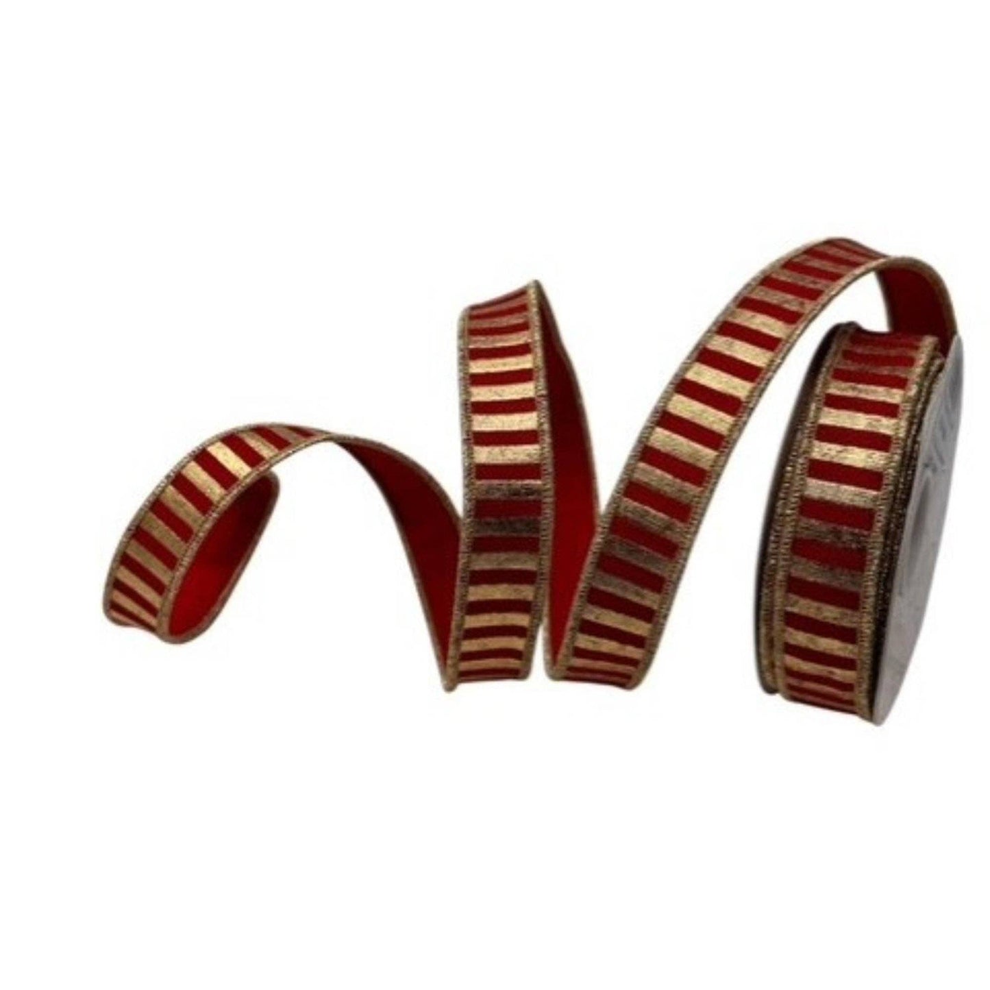 1" Metallic Gold Stripes on Red Ribbon w/ Gold Back
