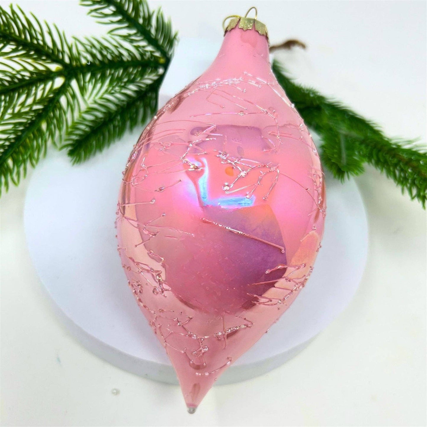 Iridescent Pink Faux Cracked Glass Finial - The Sandy Santa
