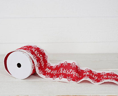 Wired Red Burlap w/fluffy snowflakes - The Sandy Santa