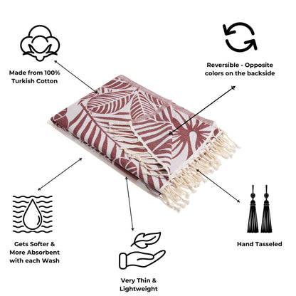 Hawaiian Flower Reversible Cotton Turkish Towel, Red - The Sandy Santa