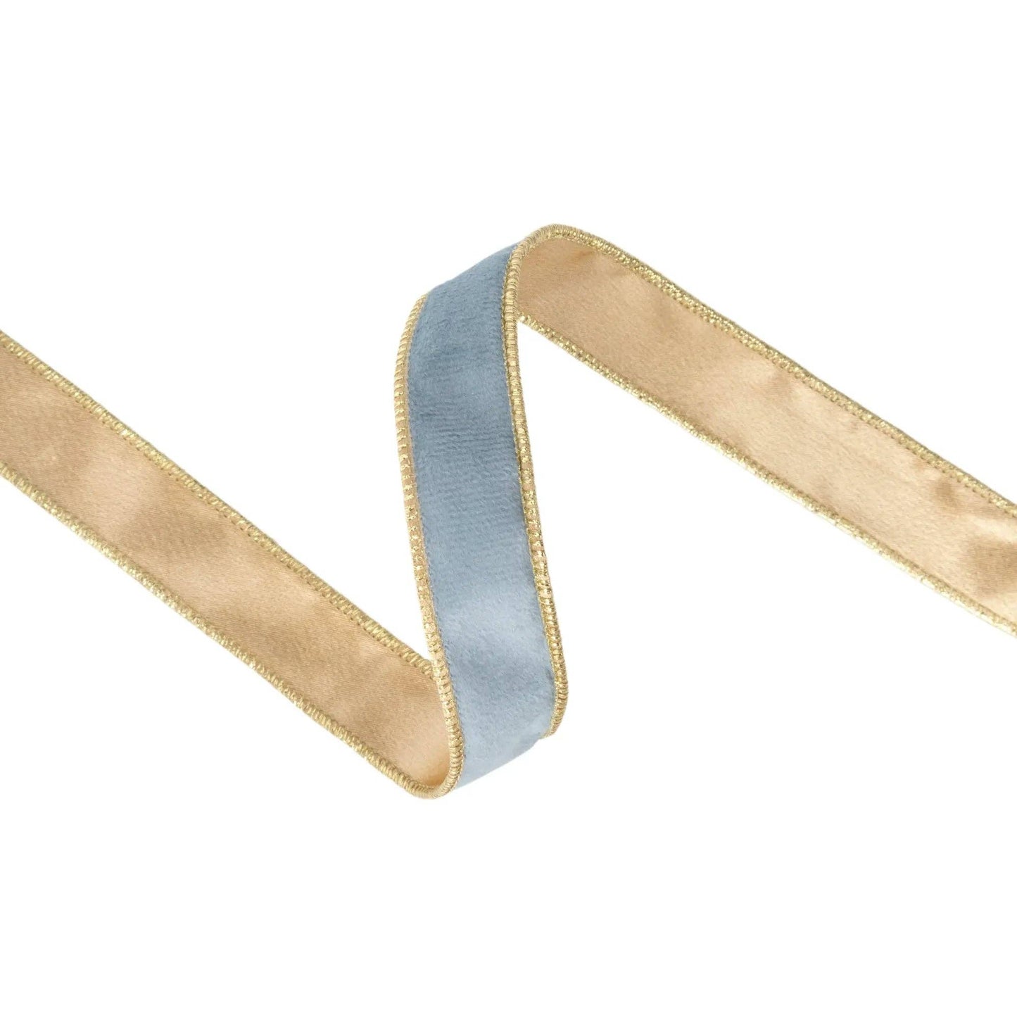 1" Capri Blue/Gold Velvet Wired Ribbon